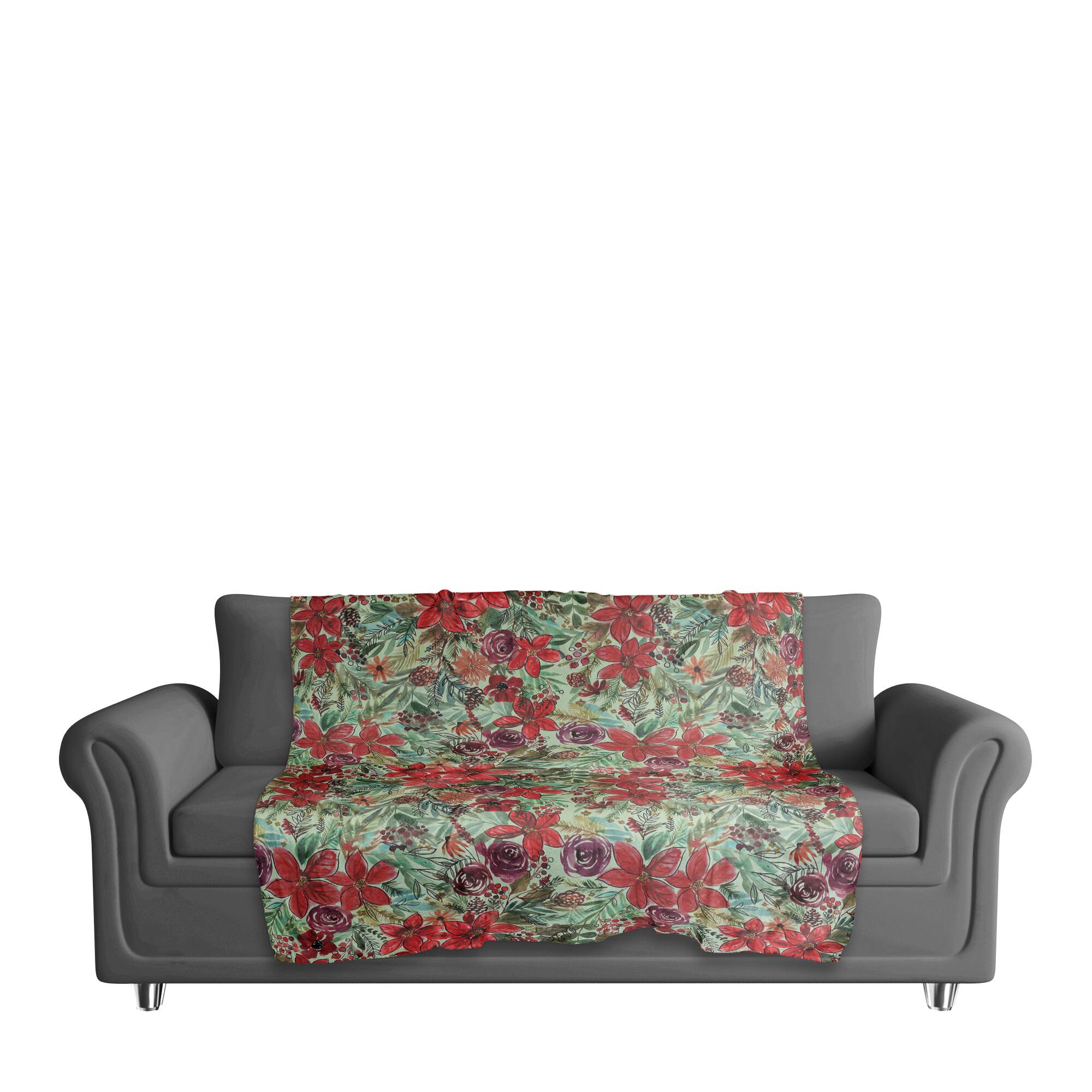 Holiday Blooms Pattern Sherpa Fleece Blanket
